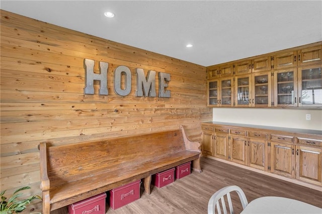 205 N 1700th Rd, Lecompton, KS 66050 - dining area with wooden walls, wood finished floors, and recessed lighting