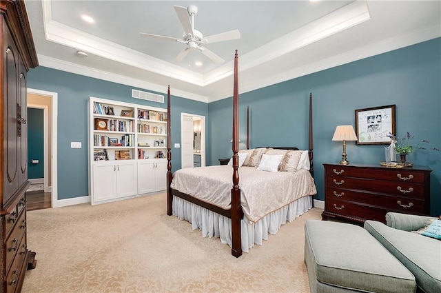 5484 NE Northgate Xing, Lees Summit, MO 64064 - bedroom with a raised ceiling, ornamental molding, light colored carpet, recessed lighting, and baseboards