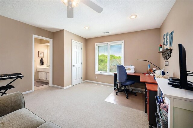 5484 NE Northgate Xing, Lees Summit, MO 64064 - home office with light carpet, ceiling fan, baseboards, and recessed lighting