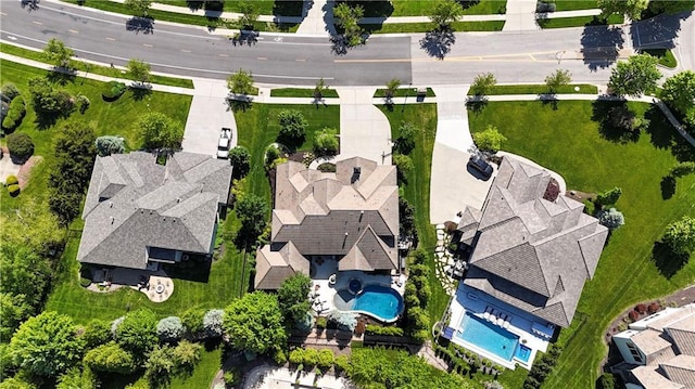 aerial view of a pool area
