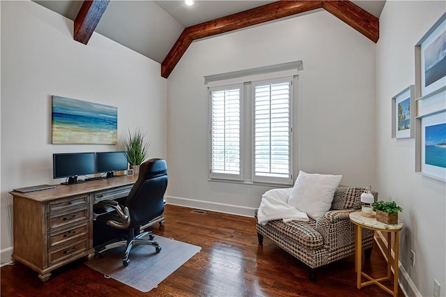 16305 Flint St, Overland Park, KS 66221 - home office with baseboards and dark wood-type flooring