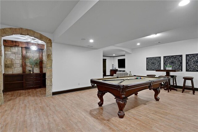 16305 Flint St, Overland Park, KS 66221 - rec room featuring wood finished floors, recessed lighting, baseboards, and billiards table