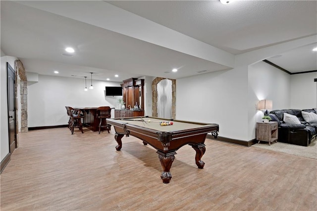 16305 Flint St, Overland Park, KS 66221 - playroom with baseboards, a dry bar, light wood finished floors, and recessed lighting
