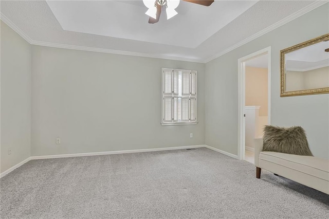 15819 W 147th Ter, Olathe, KS 66062 - unfurnished room featuring ceiling fan, carpet, a tray ceiling, baseboards, and ornamental molding