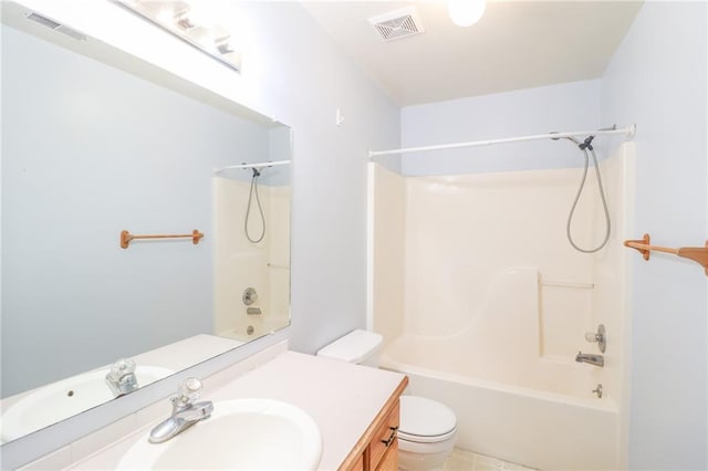 bathroom featuring visible vents, toilet, and shower / bathing tub combination
