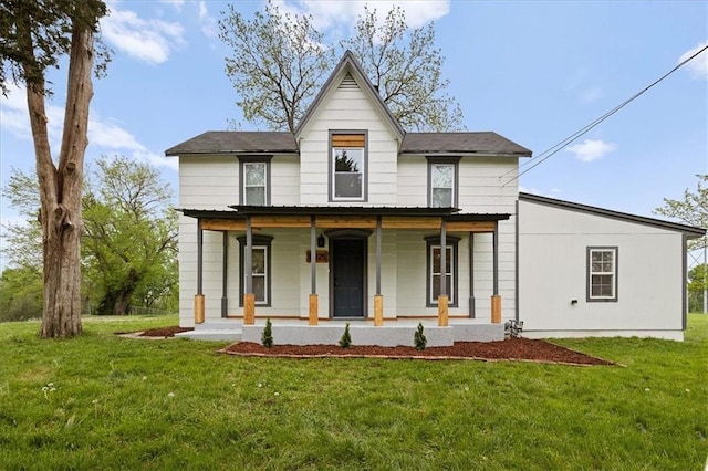 exterior space featuring a porch and a front lawn