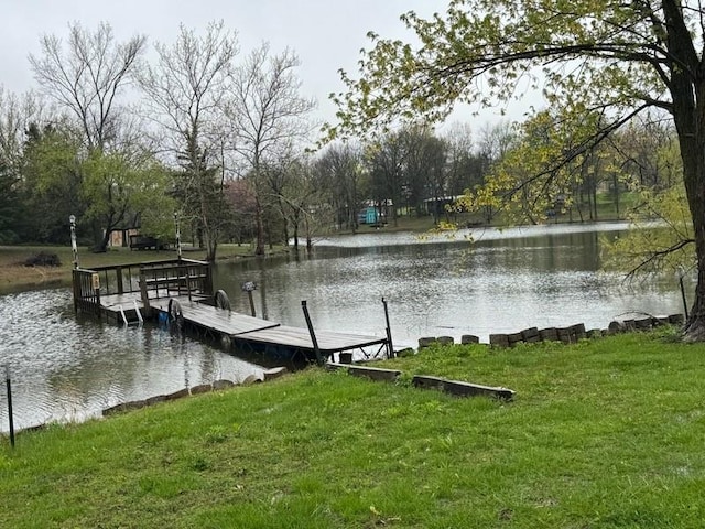 dock area featuring a yard and a water view