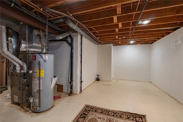 unfinished basement featuring gas water heater