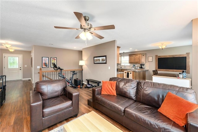 2136 Alder St, Leavenworth, KS 66048 - living area with recessed lighting, baseboards, ceiling fan, and dark wood-style floors