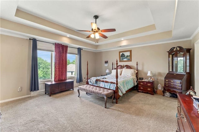 9800 W 147th St, Overland Park, KS 66221 - bedroom with a raised ceiling, carpet floors, ornamental molding, and ceiling fan