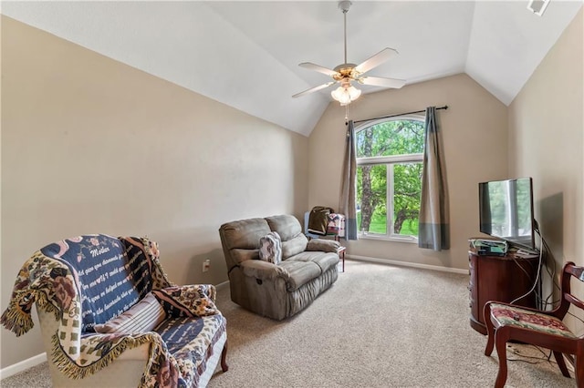9800 W 147th St, Overland Park, KS 66221 - sitting room featuring vaulted ceiling, carpet flooring, and a ceiling fan
