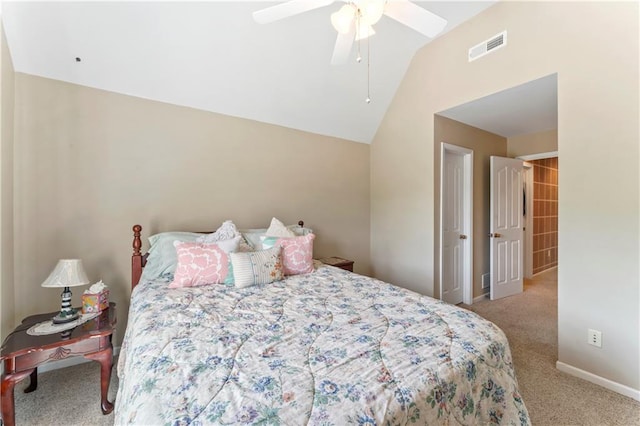 9800 W 147th St, Overland Park, KS 66221 - bedroom with carpet floors, vaulted ceiling, and ceiling fan