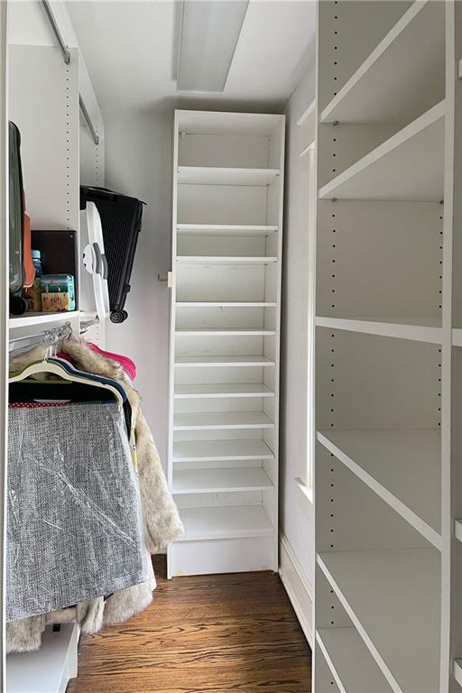 walk in closet featuring wood finished floors