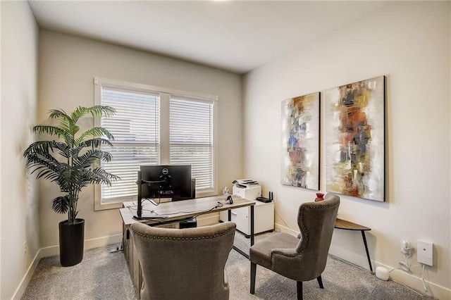 office space with baseboards and carpet flooring