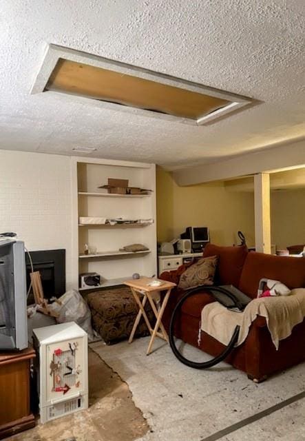 interior space with a textured ceiling