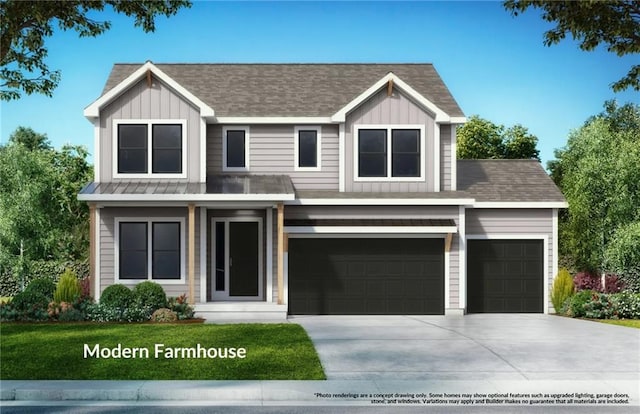 17163 S Laurelwood St, Olathe, KS 66062 - view of front of house featuring board and batten siding, concrete driveway, a front yard, and a garage