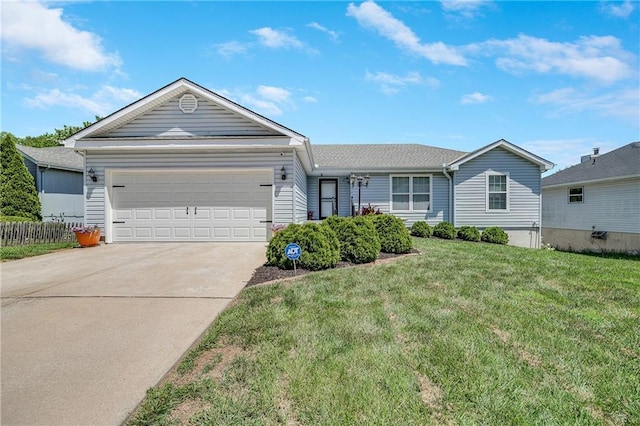 single story home featuring concrete driveway and a garage
