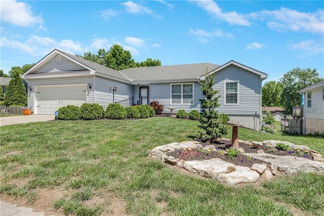 single story home with a garage and concrete driveway