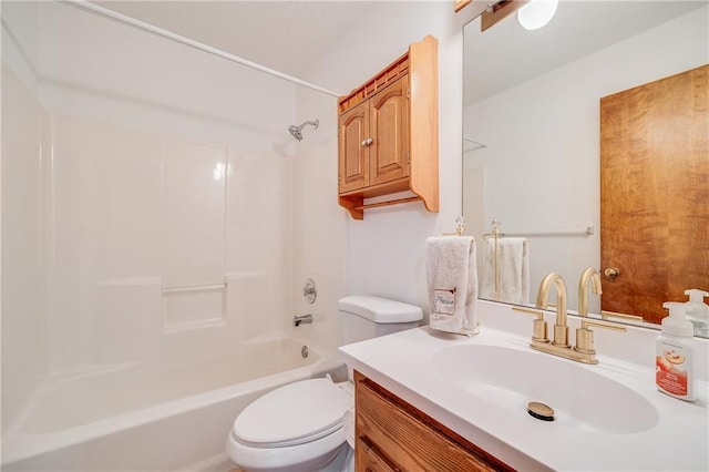 full bath featuring toilet, shower / tub combination, and vanity