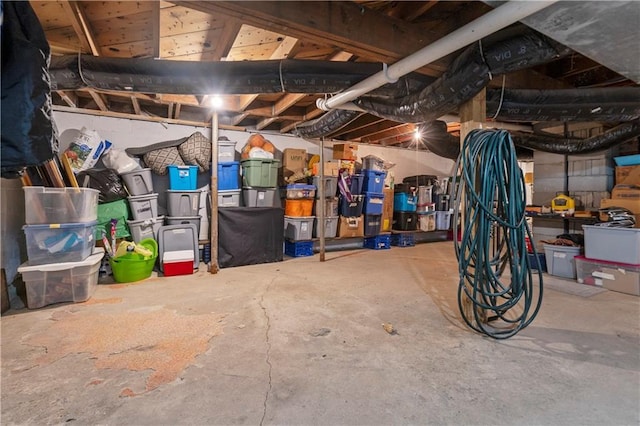 view of unfinished basement