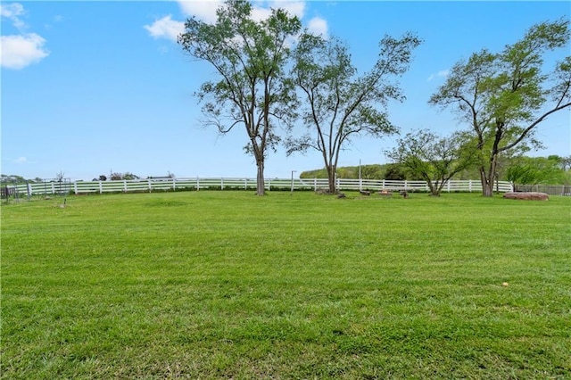 view of yard with a rural view and fence