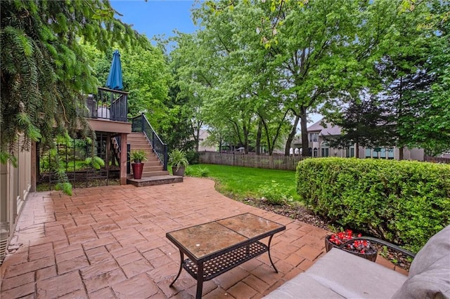 view of patio with stairway