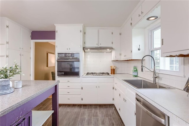 4401 E 104th St, Kansas City, MO 64137 - kitchen featuring stainless steel appliances, a sink, under cabinet range hood, and white cabinets