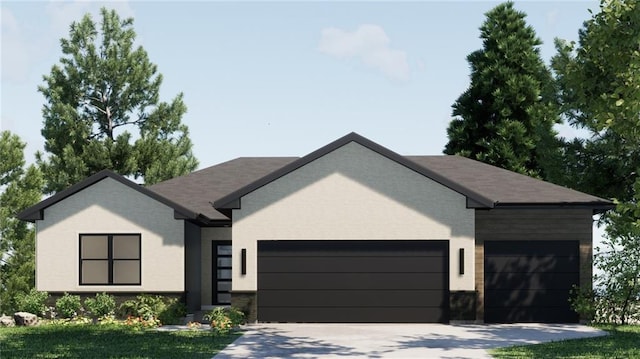 ranch-style house with a garage and concrete driveway