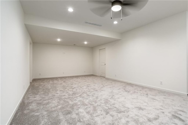 16488 S Stagecoach St, Olathe, KS 66062 - empty room featuring light carpet, recessed lighting, baseboards, and a ceiling fan