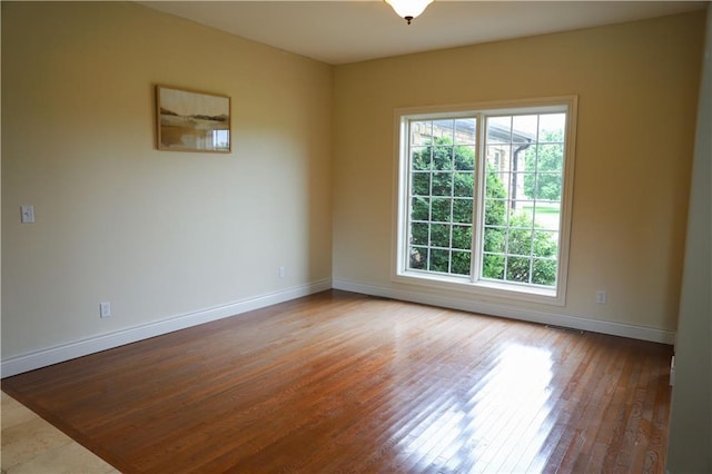spare room featuring baseboards, wood finished floors, and a wealth of natural light