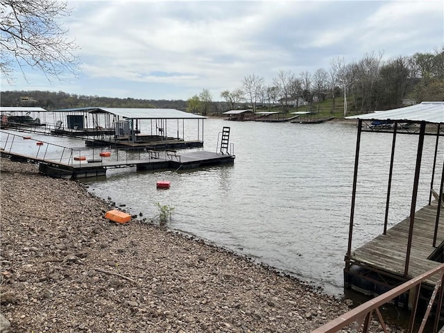 view of dock with a water view