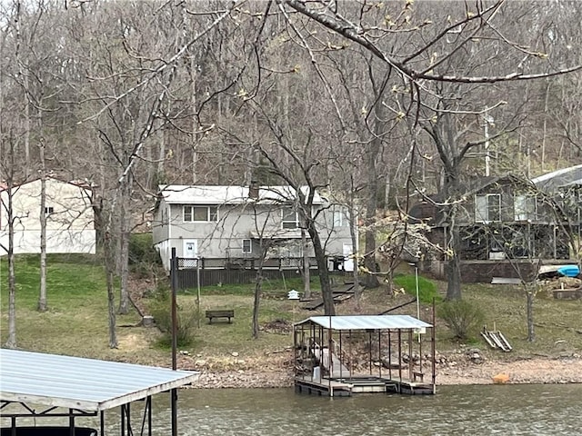 view of dock with a water view