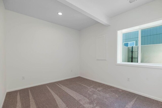 12541 S Hedge Ct, Olathe, KS 66061 - carpeted spare room with baseboards, recessed lighting, and beamed ceiling