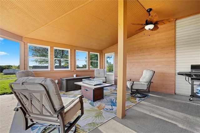 view of patio featuring ceiling fan
