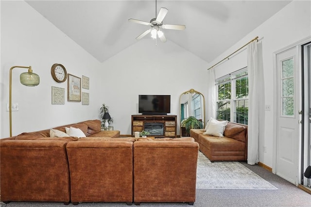 2111 N 83rd Pl, Kansas City, KS 66109 - carpeted living room featuring lofted ceiling and ceiling fan