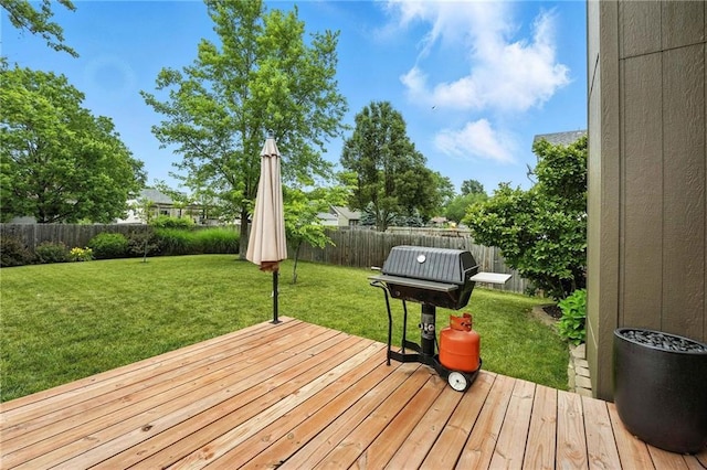 1125 SW Hillcrest Dr, Blue Springs, MO 64015 - wooden terrace featuring a fenced backyard and a grill