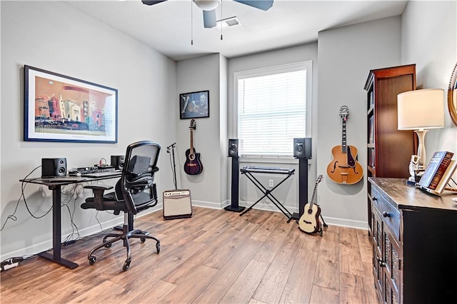 15841 Shawnee Dr, Overland Park, KS 66223 - office area featuring a ceiling fan, light wood-type flooring, and baseboards