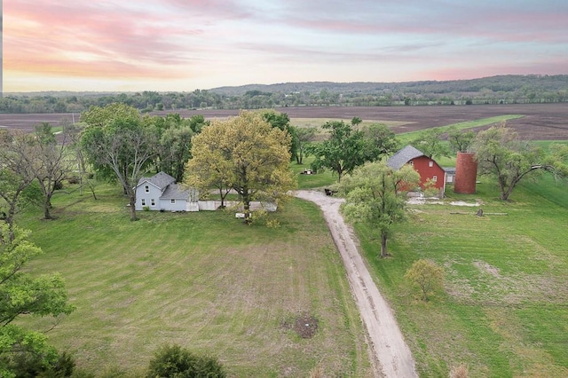 drone / aerial view with a rural view