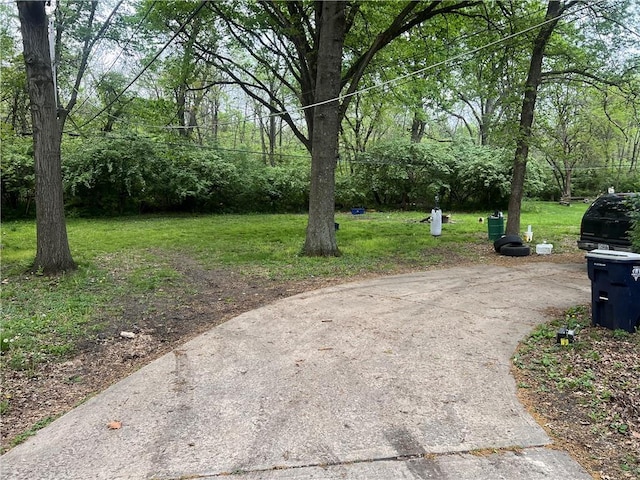 view of community with a yard and driveway
