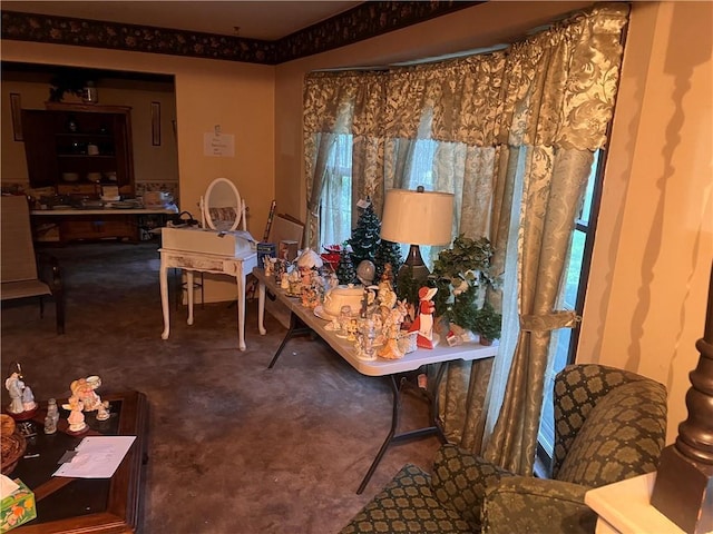 view of carpeted dining area
