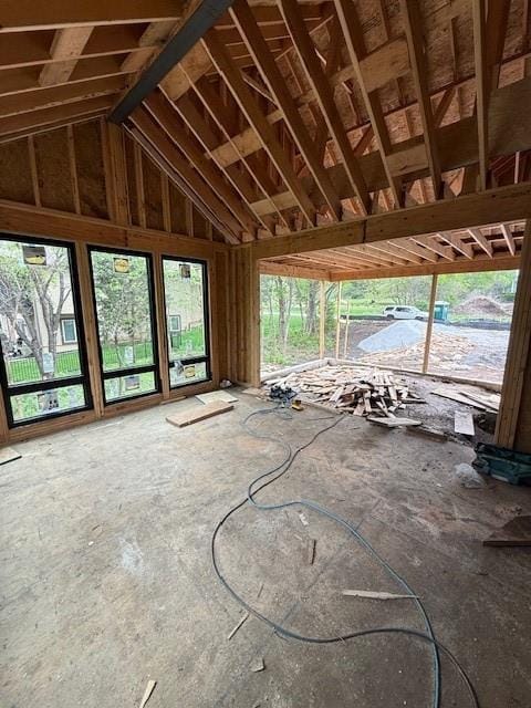 misc room featuring vaulted ceiling and plenty of natural light