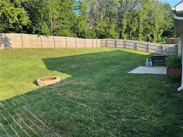 view of yard with a fenced backyard and a patio area