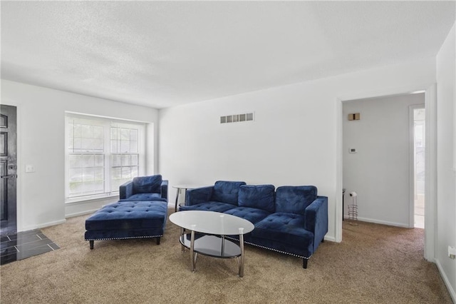 5900 Westridge Rd, Kansas City, MO 64133 - living area featuring carpet floors, baseboards, and a textured ceiling