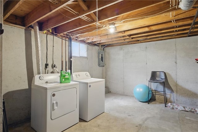 5900 Westridge Rd, Kansas City, MO 64133 - laundry room featuring electric panel and washing machine and clothes dryer
