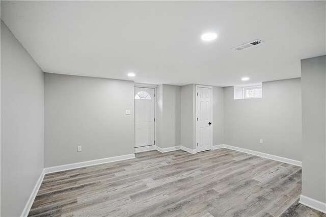 2640 S 53rd St, Kansas City, KS 66106 - basement with baseboards, visible vents, wood finished floors, and recessed lighting