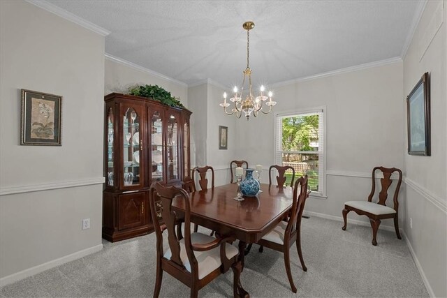 12606 Slater St, Overland Park, KS 66213 - dining space with a chandelier, light carpet, and crown molding