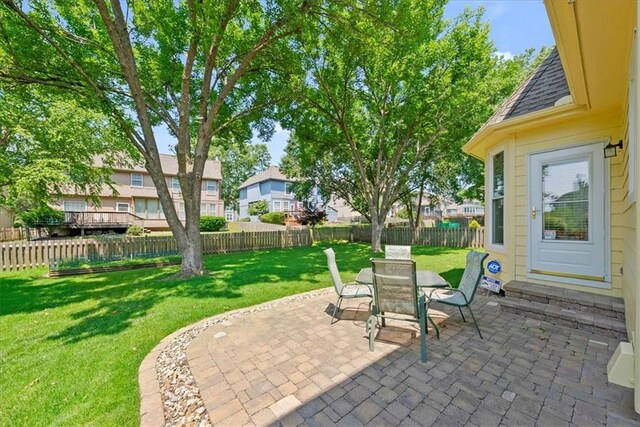 12606 Slater St, Overland Park, KS 66213 - fenced backyard featuring a patio area, outdoor dining area, and a residential view