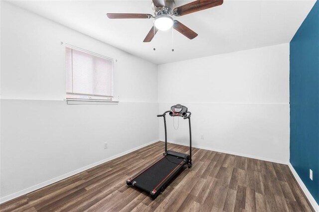 8215 Santa Fe Dr Unit 10, Overland Park, KS 66204 - workout room with baseboards, ceiling fan, and wood finished floors
