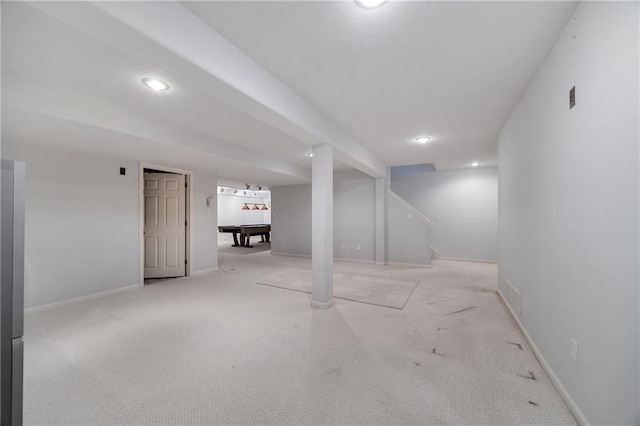 2269 SW Park Ave, Blue Springs, MO 64015 - finished below grade area featuring carpet floors, pool table, and recessed lighting
