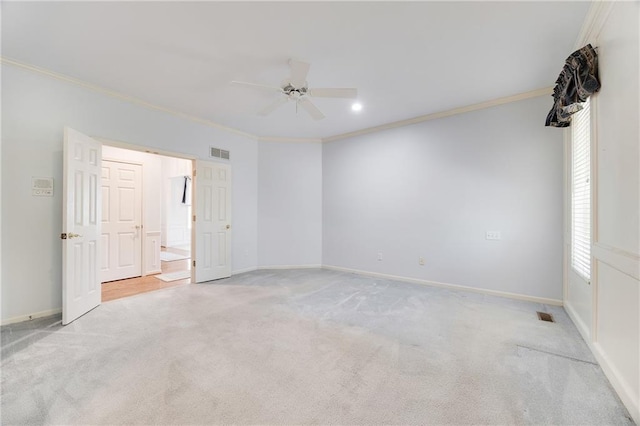 2269 SW Park Ave, Blue Springs, MO 64015 - unfurnished room featuring crown molding, ceiling fan, light colored carpet, and recessed lighting